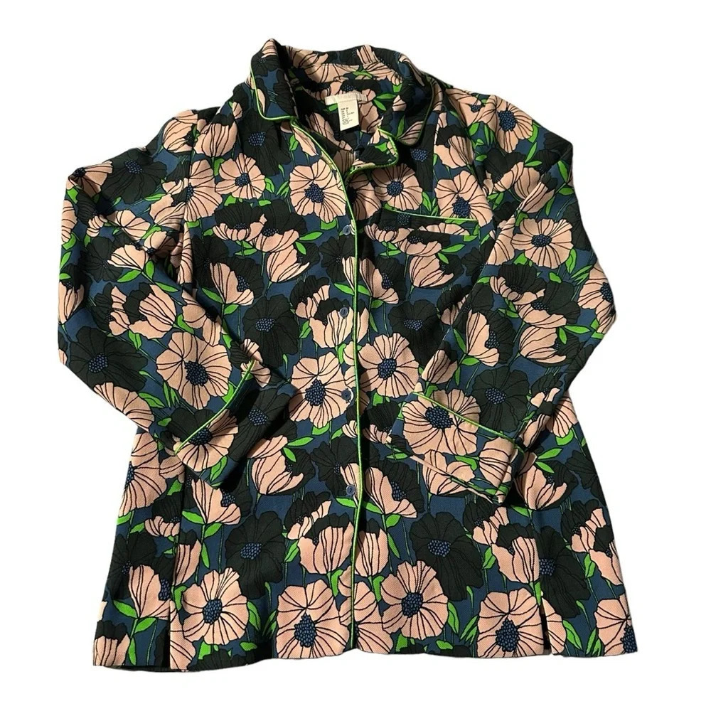 H&M women's size 2 retro long sleeve button down floral print shirt